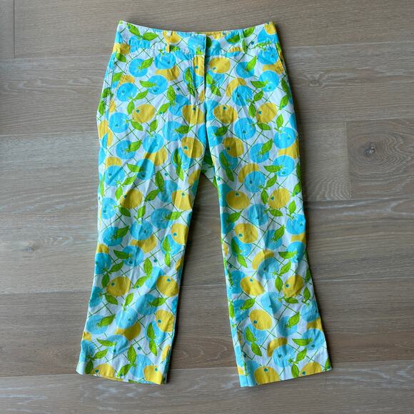 Lilly Pulitzer Vintage White Label Capri Pants Lemons Blueberry Luscious Print 2 - Picture 1 of 3